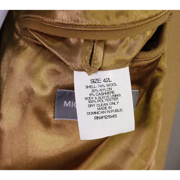 Michael Kors Camel Brown Wool Cashmere 3/4 Length Overcoat Coat 42L - Picture 9 of 9